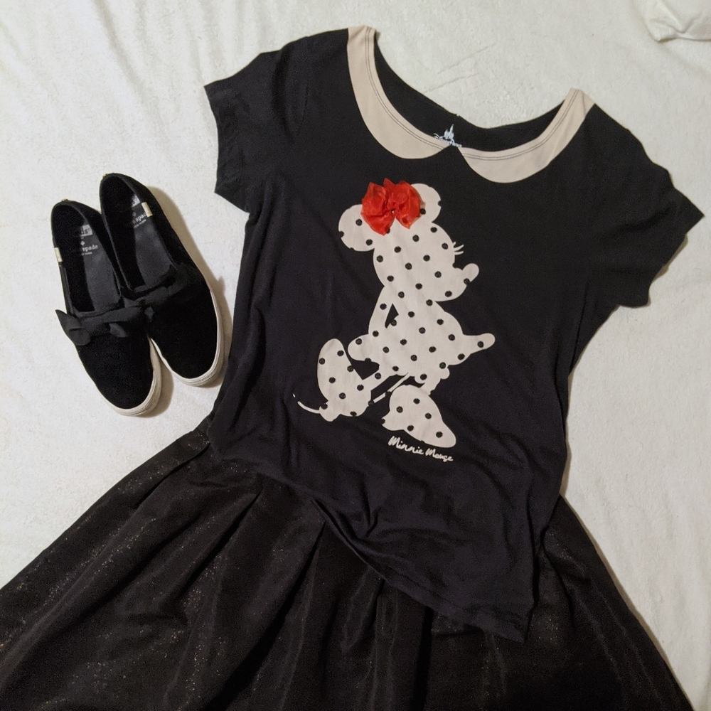 Disney Minnie Tee Black & Cream with Red Bow Sz L